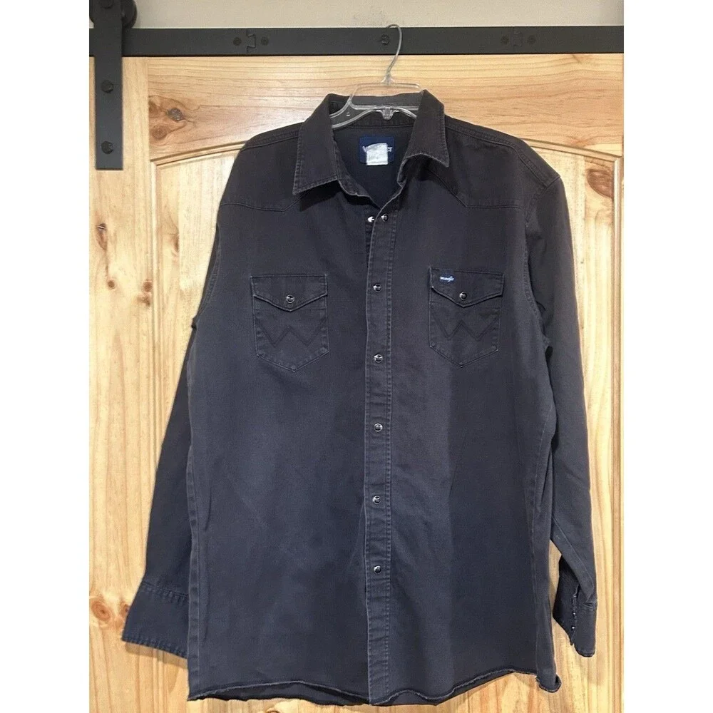 Vintage Men’s Wrangler Twill Long Sleeve Black Pearl Snaps Cowboy 2XL Tall